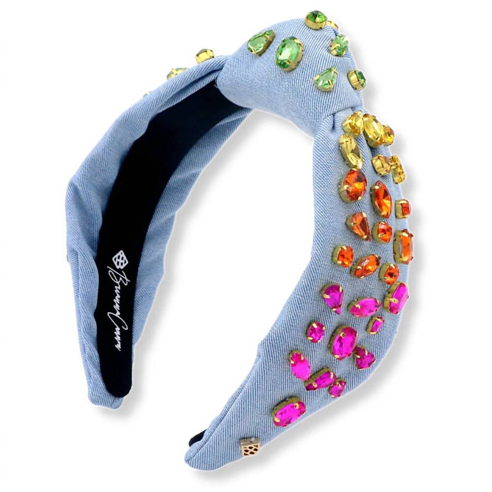 NEW BRIANNA CANNON women's rainbow crystals headband in denim